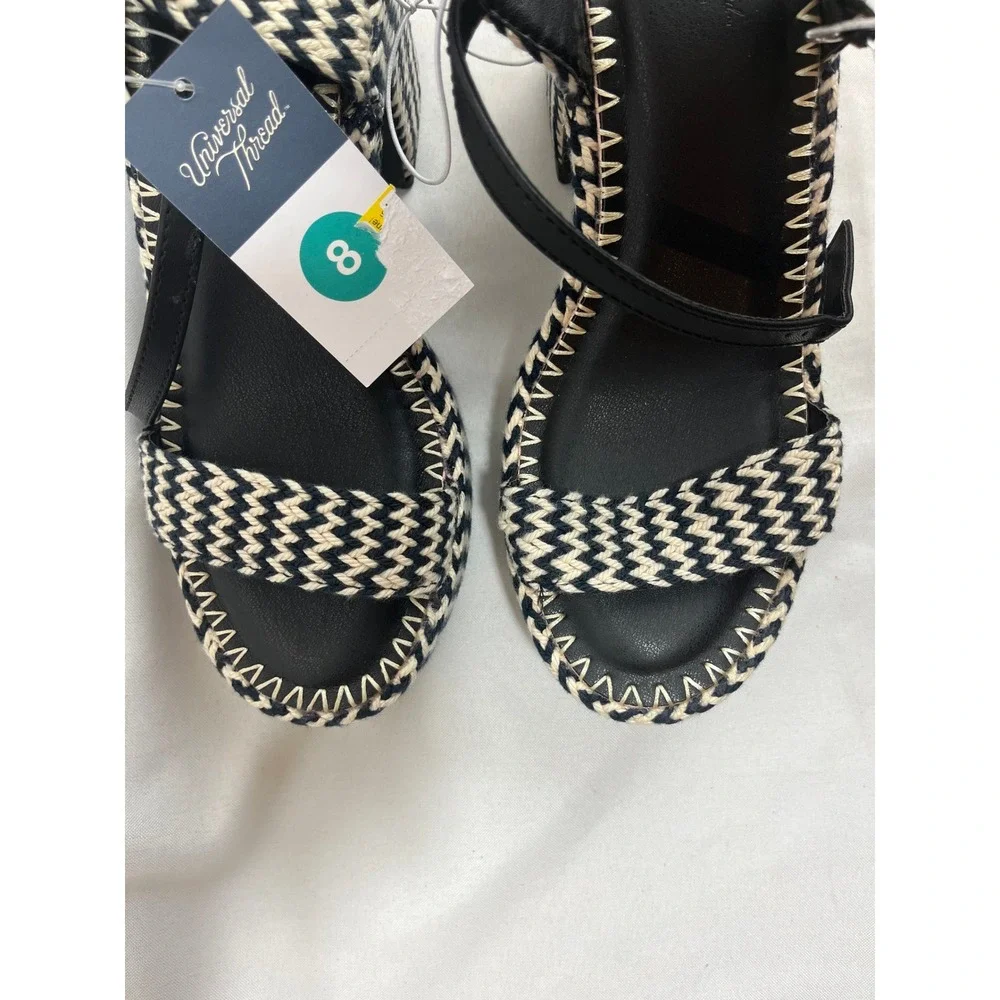 Universal Thread Womens Black Cream Woven Chevron Platform Block Heel Sandals 8